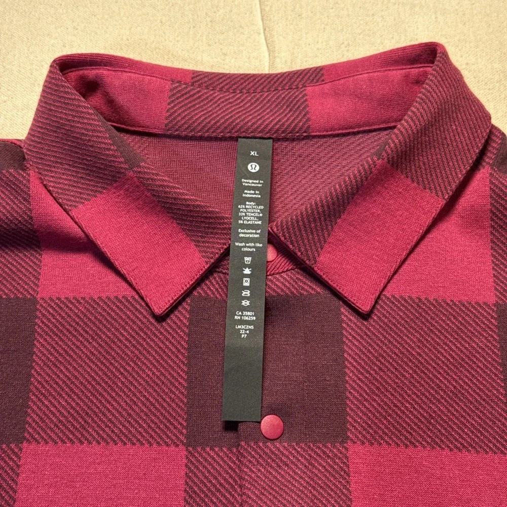 Lululemon Shirt NWOT Mens XL Purple Plaid Soft Knit Overshirt Flannel Snap Front